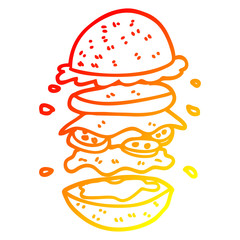 warm gradient line drawing cartoon huge burger