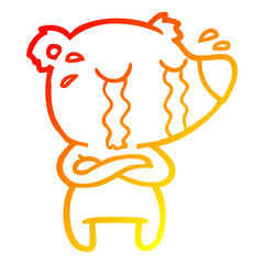 warm gradient line drawing cartoon crying bear