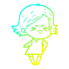 cold gradient line drawing cartoon angry woman