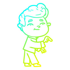 cold gradient line drawing happy cartoon man pointing