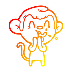 warm gradient line drawing crazy cartoon monkey