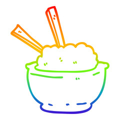 rainbow gradient line drawing cartoon bowl of rice