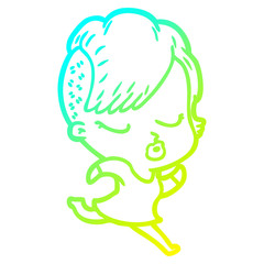 cold gradient line drawing cartoon pretty hipster girl