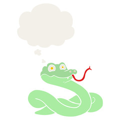 cartoon snake and thought bubble in retro style