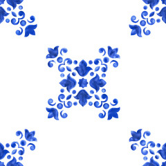 Watercolor delft blue seamless pattern - 275607653