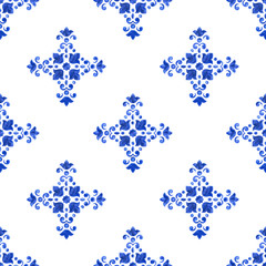 Watercolor delft blue seamless pattern - 275607695