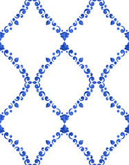 Watercolor delft blue pattern - 275607816