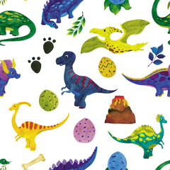 Naklejka premium Seamless watercolor illustration of dinosaurs