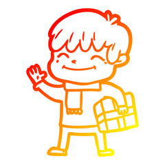 warm gradient line drawing cartoon happy boy