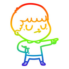 rainbow gradient line drawing cartoon grumpy boy