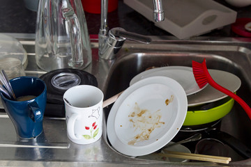 A messy kitchen countertop, a real modern life