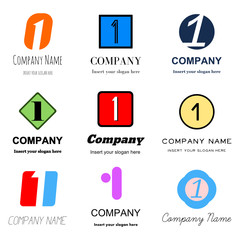 Vector collection of 9 different number one logos - flat, elegant and simple style for your no 1 related brand