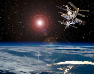 Space station above the earth. The elements of this image furnished by NASA.