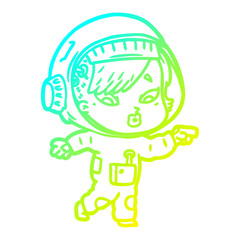 cold gradient line drawing cartoon astronaut woman