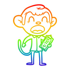 rainbow gradient line drawing shouting cartoon monkey