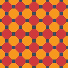 Orange red and blue vector flat style illustration of seamless pattern background made with hexagons