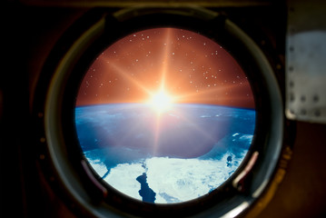 Sunrise, view from spaceship. Elements of this image furnished by NASA.