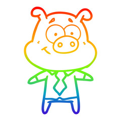 rainbow gradient line drawing happy cartoon pig boss
