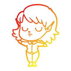 warm gradient line drawing cartoon elf girl