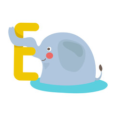 Vector cute kids animal alphabet. Letter E for the elephant. Cute Animal Vector illustration elephant.