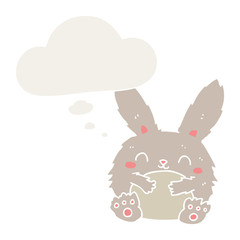 cute cartoon rabbit and thought bubble in retro style