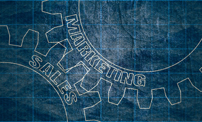 Sales and Marketing text on the Mechanism of Gears. Communication Concept in Industrial Design. Modern brochure design template. Retro tileable measure technical draft.