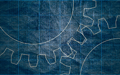 Mechanism of Gears. Communication Concept in Industrial Design. Modern brochure design template. Retro tileable measure technical draft.