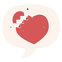cartoon broken heart and speech bubble in retro style