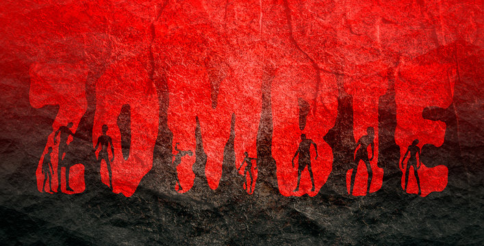 Zombie word and silhouettes on them. Halloween theme background