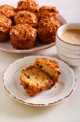 Carrot cake with fruit and nuts, served