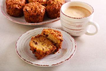 Carrot cake with fruit and nuts, served