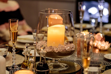 glass of champaign on festive table
