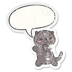 cute cartoon cat and speech bubble distressed sticker