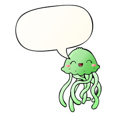 cute cartoon jellyfish and speech bubble in smooth gradient style