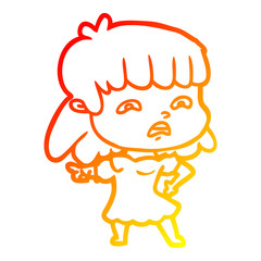 warm gradient line drawing cartoon worried woman