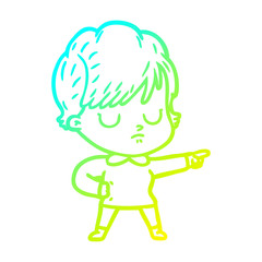 cold gradient line drawing cartoon woman