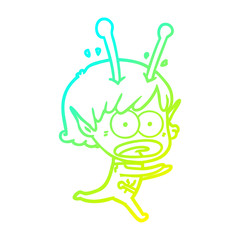 cold gradient line drawing cartoon shocked alien girl