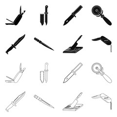 Vector design of knife and cut sign. Set of knife and flat stock symbol for web.
