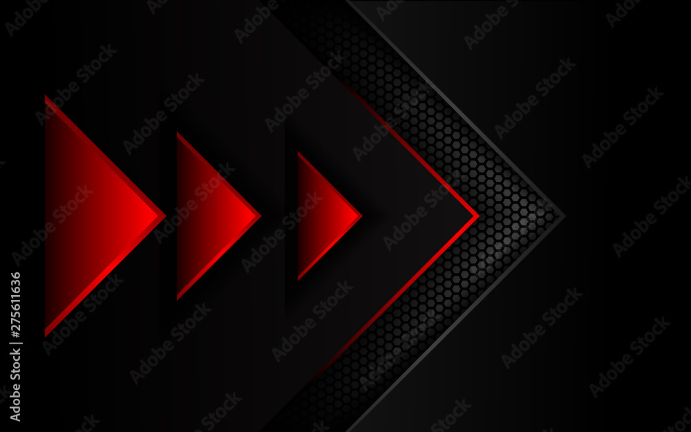 Poster abstract 3d metallic red and black frame layout design tech innovation and geometric concept backgro