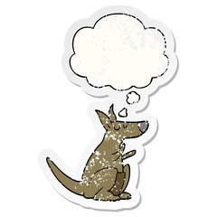 cartoon kangaroo and thought bubble as a distressed worn sticker