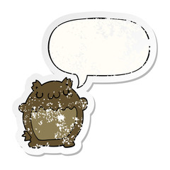 cartoon bear and speech bubble distressed sticker