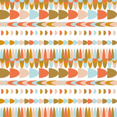 Modern vector abstract seamless geometric pattern with semicircles in retro scandinavian style. Pastel colored shapes  on white background.