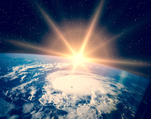 Highly detailed epic sunrise from space. The elements of this image furnished by NASA.