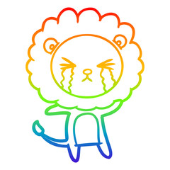 rainbow gradient line drawing cartoon crying lion