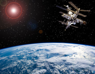 Space station above the earth. The elements of this image furnished by NASA.