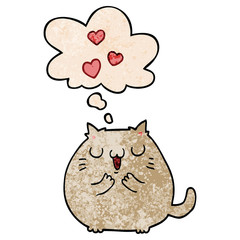 cute cartoon cat in love and thought bubble in grunge texture pattern style