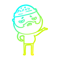 cold gradient line drawing cartoon worried man with beard