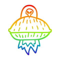 rainbow gradient line drawing cartoon alien spaceship