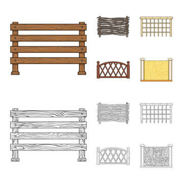 Vector illustration of gate and fence icon. Set of gate and wall vector icon for stock.
