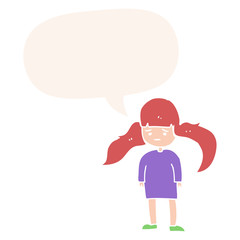 cartoon girl and long hair and speech bubble in retro style